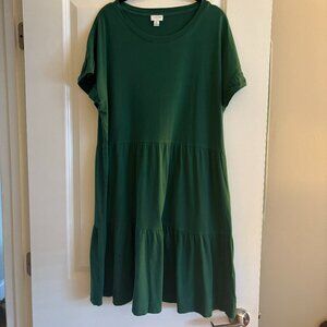 J. Crew Green Cotton Tiered T-Shirt Dress